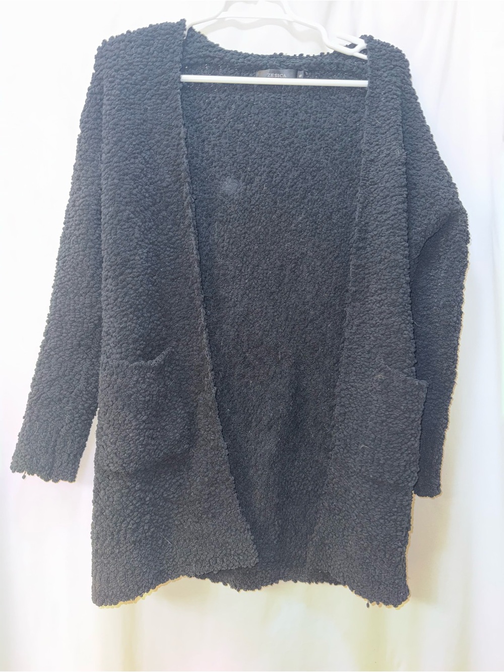 Open-Front Black Plush Women’s Cardigan